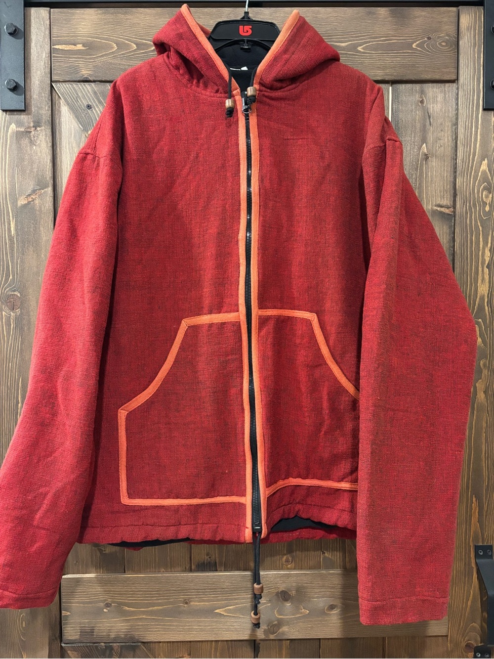 Nepal Red Cotton Fleece Lined Zip Hoodie XXXL Unisex Boho